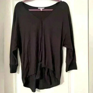Large Black quarter sleeve soft front tie top
